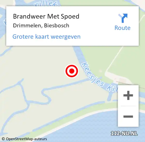 Locatie op kaart van de 112 melding: Brandweer Met Spoed Naar Drimmelen, Biesbosch op 10 september 2021 03:18