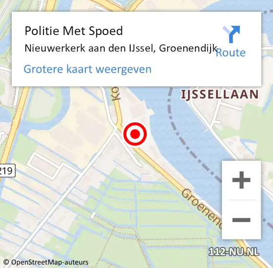 Locatie op kaart van de 112 melding: Politie Met Spoed Naar Nieuwerkerk aan den IJssel, Groenendijk op 10 september 2021 04:00