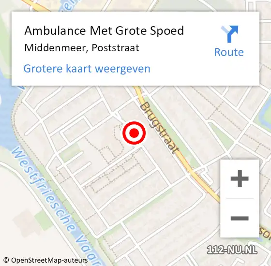 Locatie op kaart van de 112 melding: Ambulance Met Grote Spoed Naar Middenmeer, Poststraat op 10 september 2021 04:17