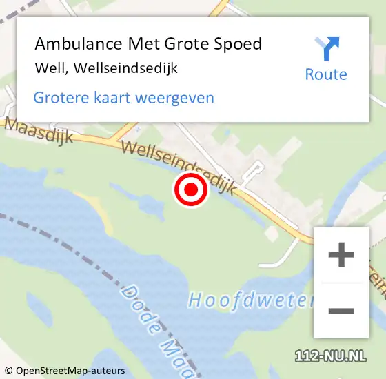 Locatie op kaart van de 112 melding: Ambulance Met Grote Spoed Naar Well, Wellseindsedijk op 10 september 2021 04:52