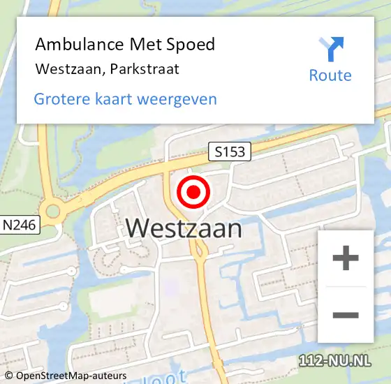 Locatie op kaart van de 112 melding: Ambulance Met Spoed Naar Westzaan, Parkstraat op 10 september 2021 05:55