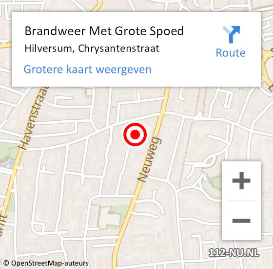 Locatie op kaart van de 112 melding: Brandweer Met Grote Spoed Naar Hilversum, Chrysantenstraat op 10 september 2021 06:23