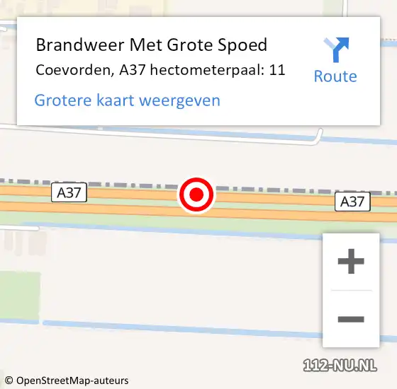 Locatie op kaart van de 112 melding: Brandweer Met Grote Spoed Naar Coevorden, A37 hectometerpaal: 11 op 10 september 2021 06:23