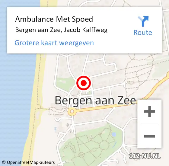 Locatie op kaart van de 112 melding: Ambulance Met Spoed Naar Bergen aan Zee, Jacob Kalffweg op 10 september 2021 08:17