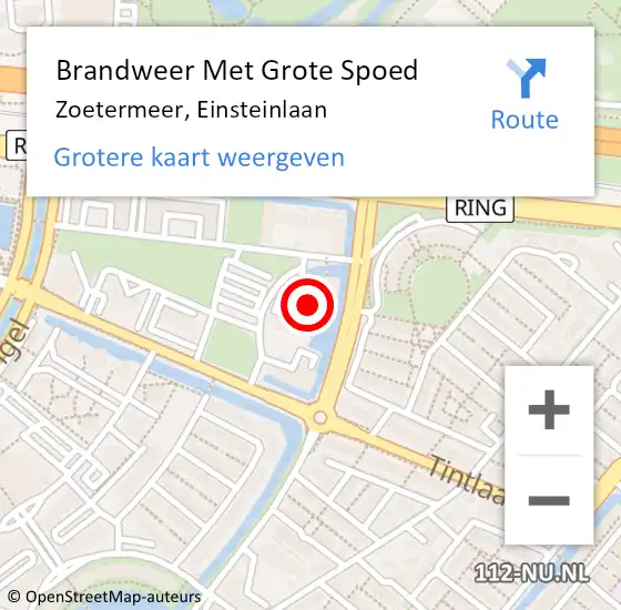 Locatie op kaart van de 112 melding: Brandweer Met Grote Spoed Naar Zoetermeer, Einsteinlaan op 10 september 2021 08:51