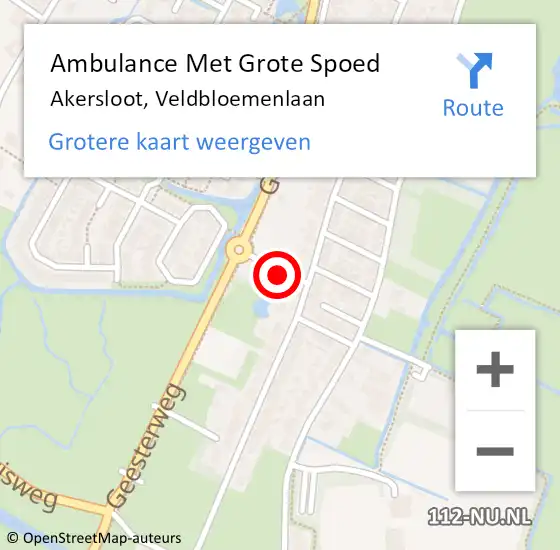 Locatie op kaart van de 112 melding: Ambulance Met Grote Spoed Naar Akersloot, Veldbloemenlaan op 10 september 2021 09:05