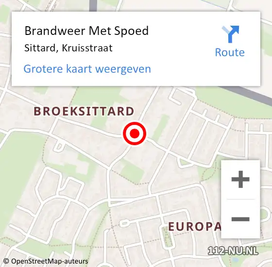 Locatie op kaart van de 112 melding: Brandweer Met Spoed Naar Sittard, Kruisstraat op 10 september 2021 09:41