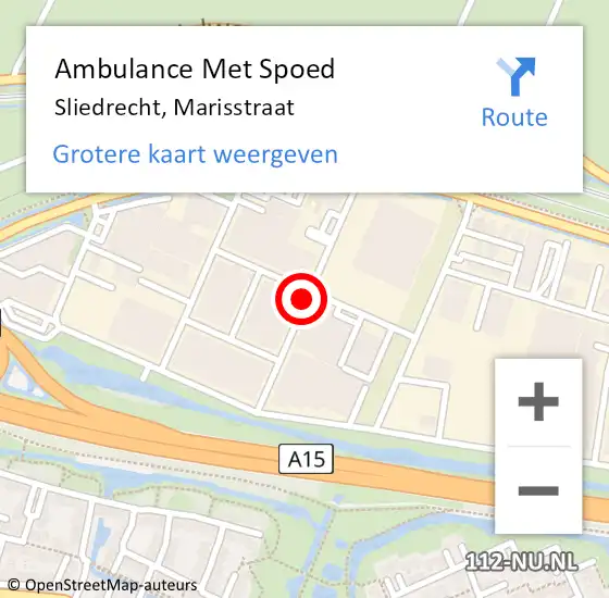 Locatie op kaart van de 112 melding: Ambulance Met Spoed Naar Sliedrecht, Marisstraat op 10 september 2021 09:49