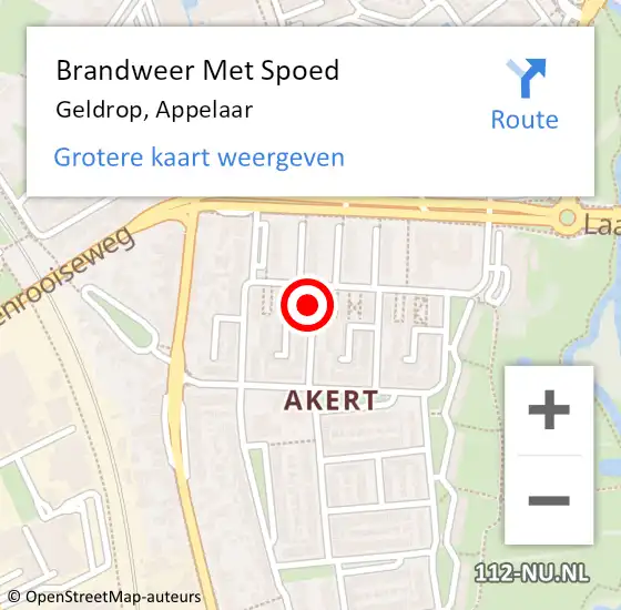 Locatie op kaart van de 112 melding: Brandweer Met Spoed Naar Geldrop, Appelaar op 10 september 2021 10:01