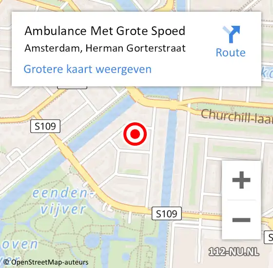 Locatie op kaart van de 112 melding: Ambulance Met Grote Spoed Naar Amsterdam, Herman Gorterstraat op 10 september 2021 10:12