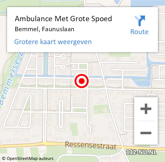 Locatie op kaart van de 112 melding: Ambulance Met Grote Spoed Naar Bemmel, Faunuslaan op 10 september 2021 10:16