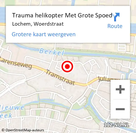 Locatie op kaart van de 112 melding: Trauma helikopter Met Grote Spoed Naar Lochem, Woerdstraat op 10 september 2021 10:53