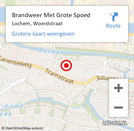 Locatie op kaart van de 112 melding: Brandweer Met Grote Spoed Naar Lochem, Woerdstraat op 10 september 2021 11:01