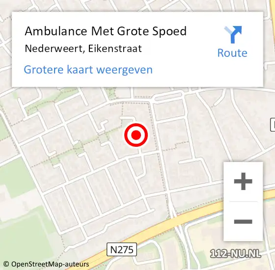 Locatie op kaart van de 112 melding: Ambulance Met Grote Spoed Naar Nederweert, Eikenstraat op 10 september 2021 11:05