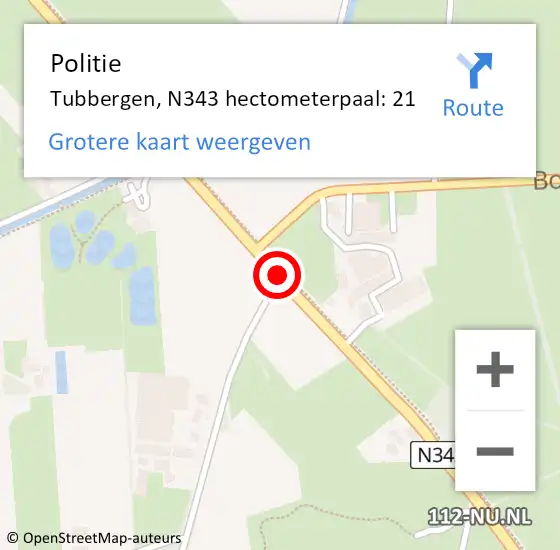 Locatie op kaart van de 112 melding: Politie Tubbergen, N343 hectometerpaal: 21 op 10 september 2021 11:07