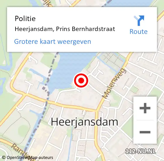 Locatie op kaart van de 112 melding: Politie Heerjansdam, Prins Bernhardstraat op 10 september 2021 11:11