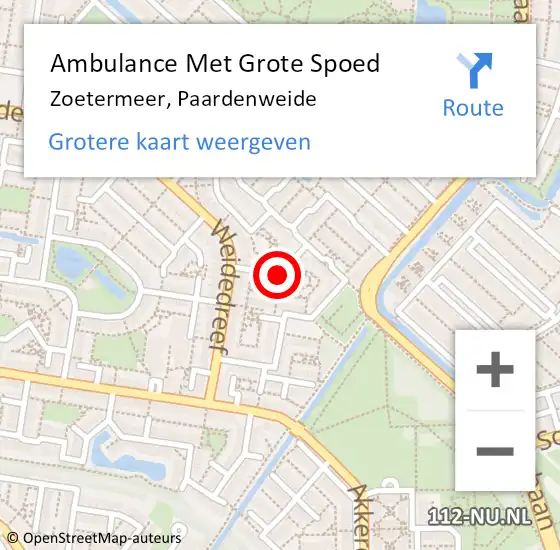 Locatie op kaart van de 112 melding: Ambulance Met Grote Spoed Naar Zoetermeer, Paardenweide op 10 september 2021 11:24