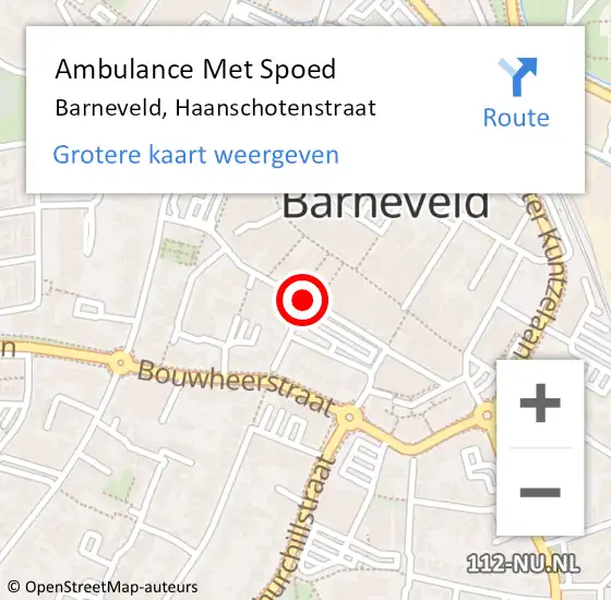 Locatie op kaart van de 112 melding: Ambulance Met Spoed Naar Barneveld, Haanschotenstraat op 10 september 2021 11:41