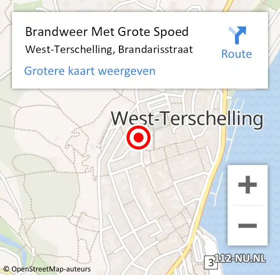 Locatie op kaart van de 112 melding: Brandweer Met Grote Spoed Naar West-Terschelling, Brandarisstraat op 10 september 2021 11:47