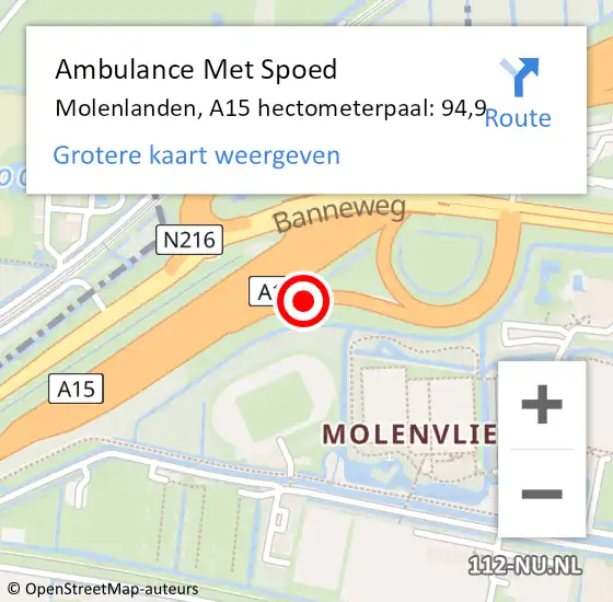 Locatie op kaart van de 112 melding: Ambulance Met Spoed Naar Giessenlanden, A15 hectometerpaal: 94,9 op 10 september 2021 12:15