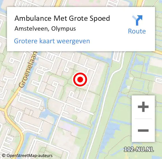 Locatie op kaart van de 112 melding: Ambulance Met Grote Spoed Naar Amstelveen, Olympus op 10 september 2021 12:18