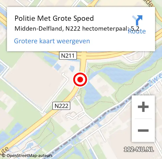 Locatie op kaart van de 112 melding: Politie Met Grote Spoed Naar Midden-Delfland, N222 hectometerpaal: 5,2 op 10 september 2021 12:22