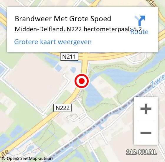 Locatie op kaart van de 112 melding: Brandweer Met Grote Spoed Naar Midden-Delfland, N222 hectometerpaal: 5,2 op 10 september 2021 12:22