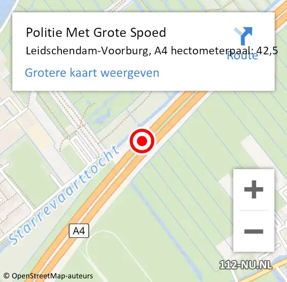 Locatie op kaart van de 112 melding: Politie Met Grote Spoed Naar Leidschendam-Voorburg, A4 hectometerpaal: 42,5 op 10 september 2021 12:23