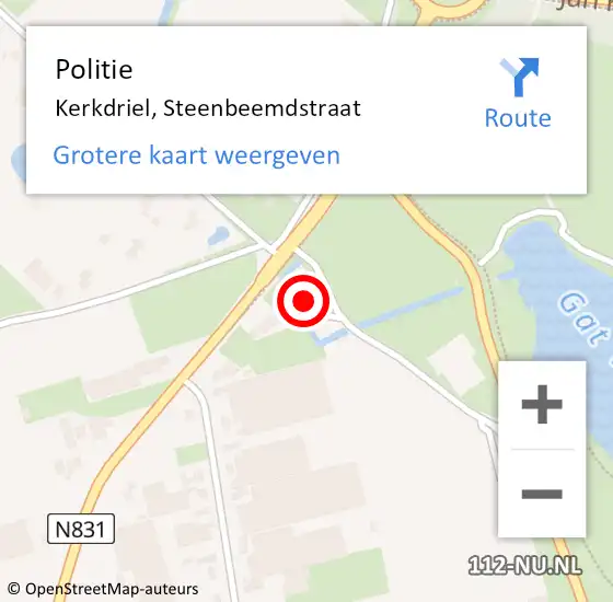 Locatie op kaart van de 112 melding: Politie Kerkdriel, Steenbeemdstraat op 10 september 2021 13:07