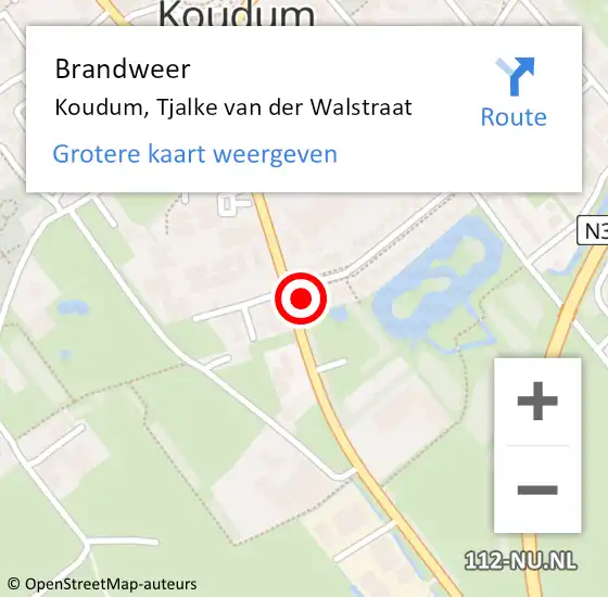 Locatie op kaart van de 112 melding: Brandweer Koudum, Tjalke van der Walstraat op 10 september 2021 13:15