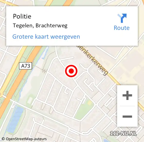 Locatie op kaart van de 112 melding: Politie Tegelen, Brachterweg op 10 september 2021 13:38