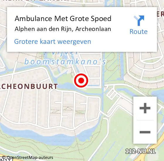 Locatie op kaart van de 112 melding: Ambulance Met Grote Spoed Naar Alphen aan den Rijn, Archeonlaan op 10 september 2021 13:50
