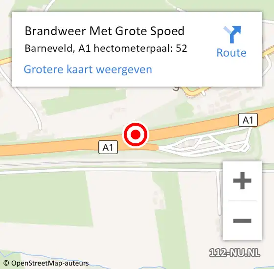 Locatie op kaart van de 112 melding: Brandweer Met Grote Spoed Naar Barneveld, A1 hectometerpaal: 52 op 10 september 2021 14:03