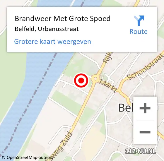 Locatie op kaart van de 112 melding: Brandweer Met Grote Spoed Naar Belfeld, Urbanusstraat op 10 september 2021 14:06