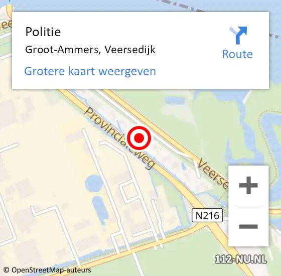 Locatie op kaart van de 112 melding: Politie Groot-Ammers, Veersedijk op 10 september 2021 14:16
