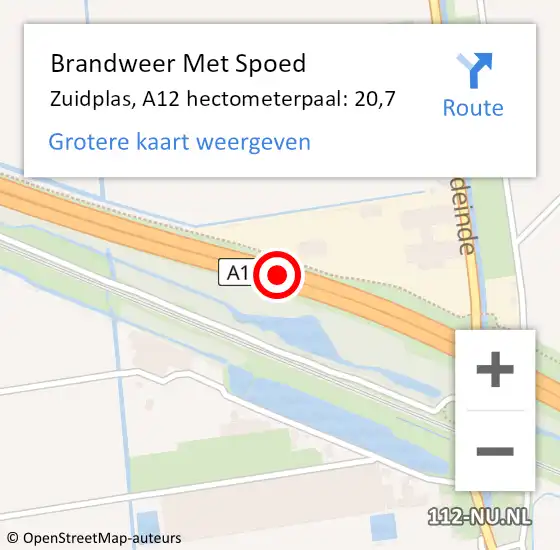 Locatie op kaart van de 112 melding: Brandweer Met Spoed Naar Zuidplas, A12 hectometerpaal: 20,7 op 10 september 2021 14:32