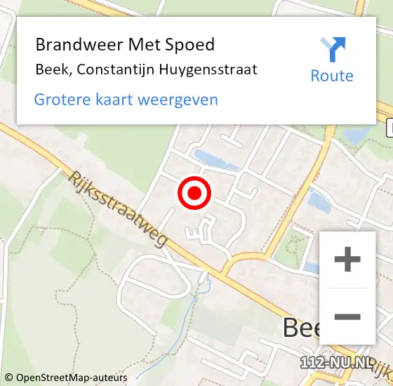 Locatie op kaart van de 112 melding: Brandweer Met Spoed Naar Beek, Constantijn Huygensstraat op 10 september 2021 14:50