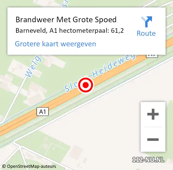 Locatie op kaart van de 112 melding: Brandweer Met Grote Spoed Naar Barneveld, A1 hectometerpaal: 61,2 op 10 september 2021 15:14