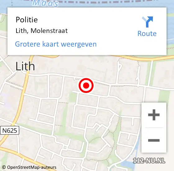 Locatie op kaart van de 112 melding: Politie Lith, Molenstraat op 10 september 2021 15:28