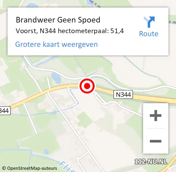 Locatie op kaart van de 112 melding: Brandweer Geen Spoed Naar Voorst, N344 hectometerpaal: 51,4 op 10 september 2021 15:28