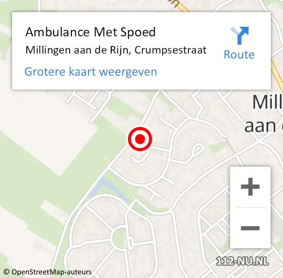 Locatie op kaart van de 112 melding: Ambulance Met Spoed Naar Millingen aan de Rijn, Crumpsestraat op 10 september 2021 15:52