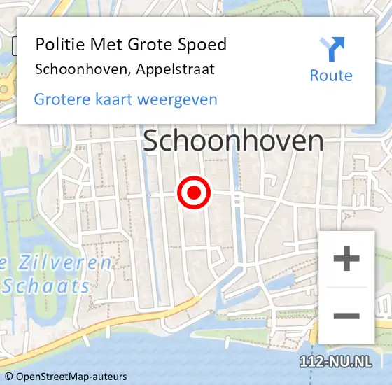 Locatie op kaart van de 112 melding: Politie Met Grote Spoed Naar Schoonhoven, Appelstraat op 10 september 2021 16:03