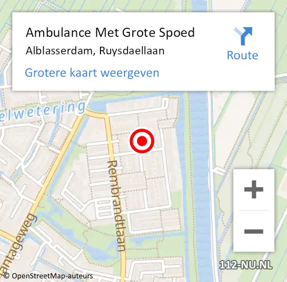 Locatie op kaart van de 112 melding: Ambulance Met Grote Spoed Naar Alblasserdam, Ruysdaellaan op 10 september 2021 16:04