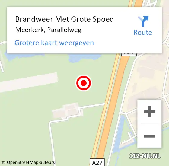 Locatie op kaart van de 112 melding: Brandweer Met Grote Spoed Naar Meerkerk, Parallelweg op 10 september 2021 16:05