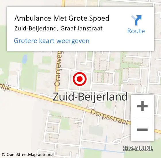 Locatie op kaart van de 112 melding: Ambulance Met Grote Spoed Naar Zuid-Beijerland, Graaf Janstraat op 10 september 2021 16:06