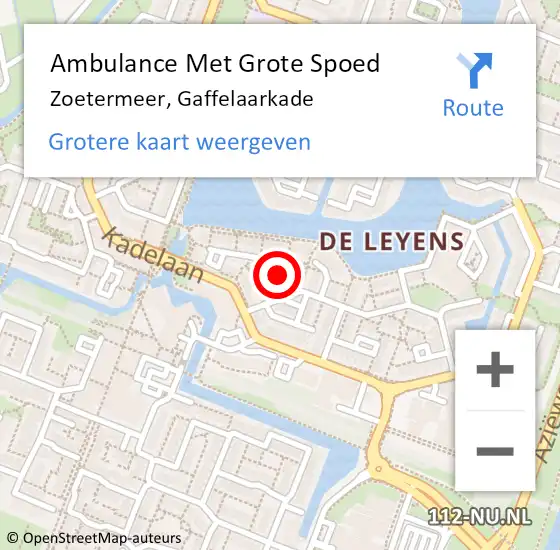 Locatie op kaart van de 112 melding: Ambulance Met Grote Spoed Naar Zoetermeer, Gaffelaarkade op 10 september 2021 16:07