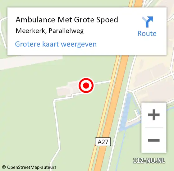 Locatie op kaart van de 112 melding: Ambulance Met Grote Spoed Naar Meerkerk, Parallelweg op 10 september 2021 16:10