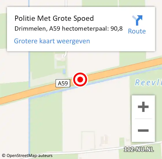 Locatie op kaart van de 112 melding: Politie Met Grote Spoed Naar Drimmelen, A59 hectometerpaal: 90,8 op 10 september 2021 16:35