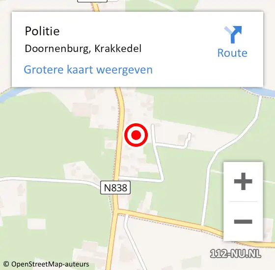 Locatie op kaart van de 112 melding: Politie Doornenburg, Krakkedel op 10 september 2021 16:44