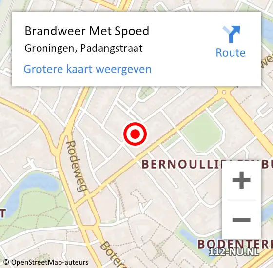 Locatie op kaart van de 112 melding: Brandweer Met Spoed Naar Groningen, Padangstraat op 10 september 2021 16:45